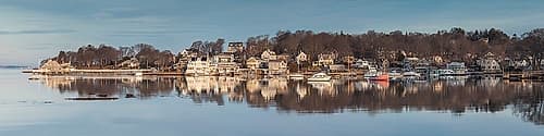 New England-Massachusetts-Cape Ann-Gloucester-Annisquam Harbor-winter-dawn Coastal Print
